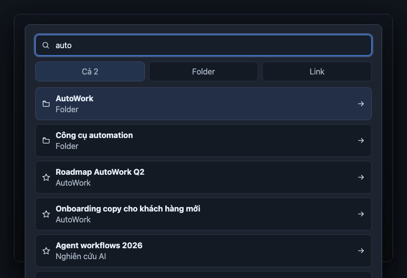 Command palette trong dashboard UI mới